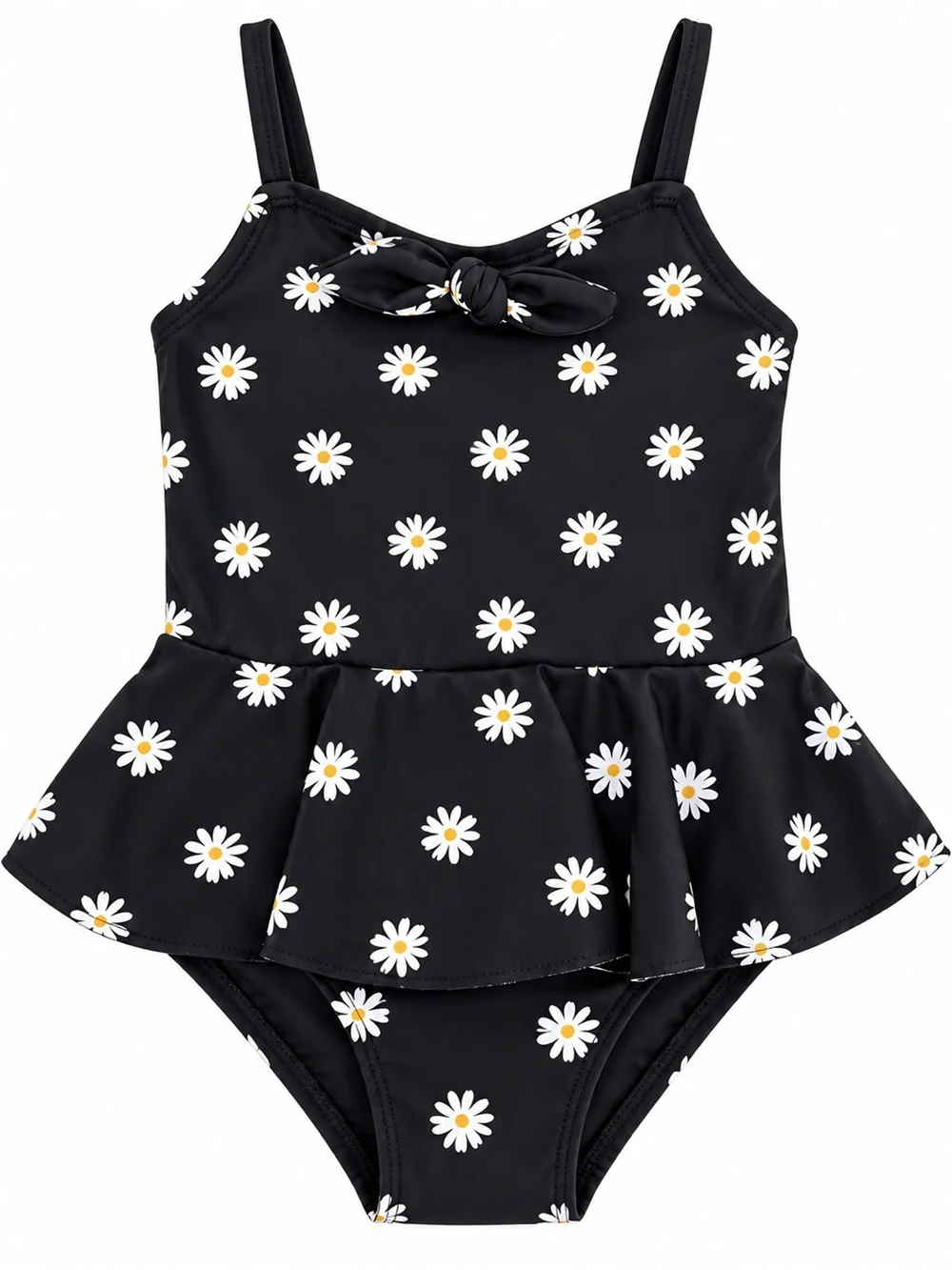 Old Navy Black Daisy Print Peplum One-Piece Swimsuit
